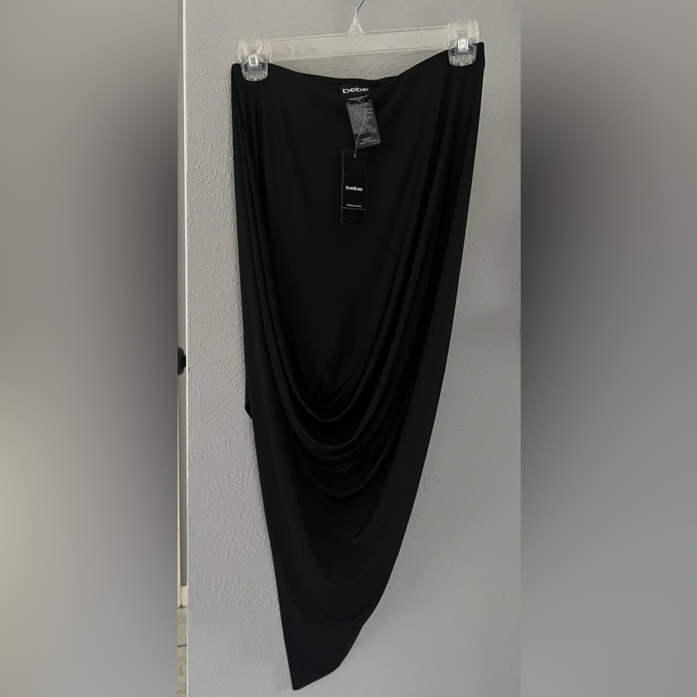 bebe black silky skirt